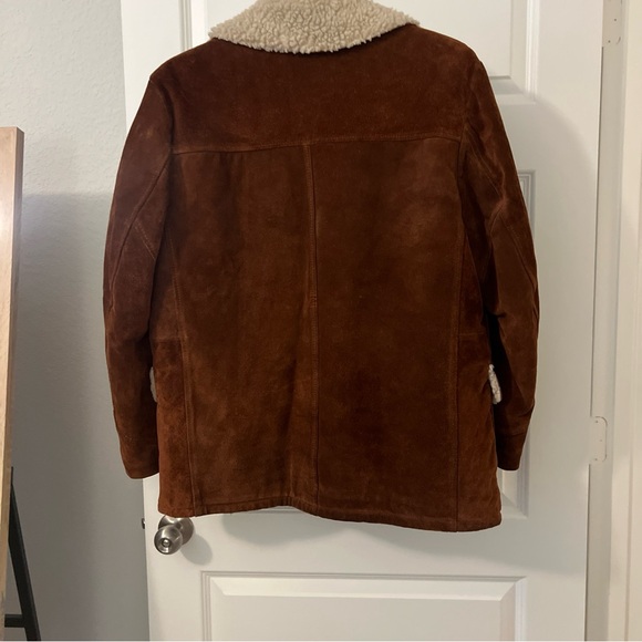 Vtg  SILTON Leather Sherpa Ranch Coat Western rust suede tan Jacket USA Mens 42 - Picture 9 of 15